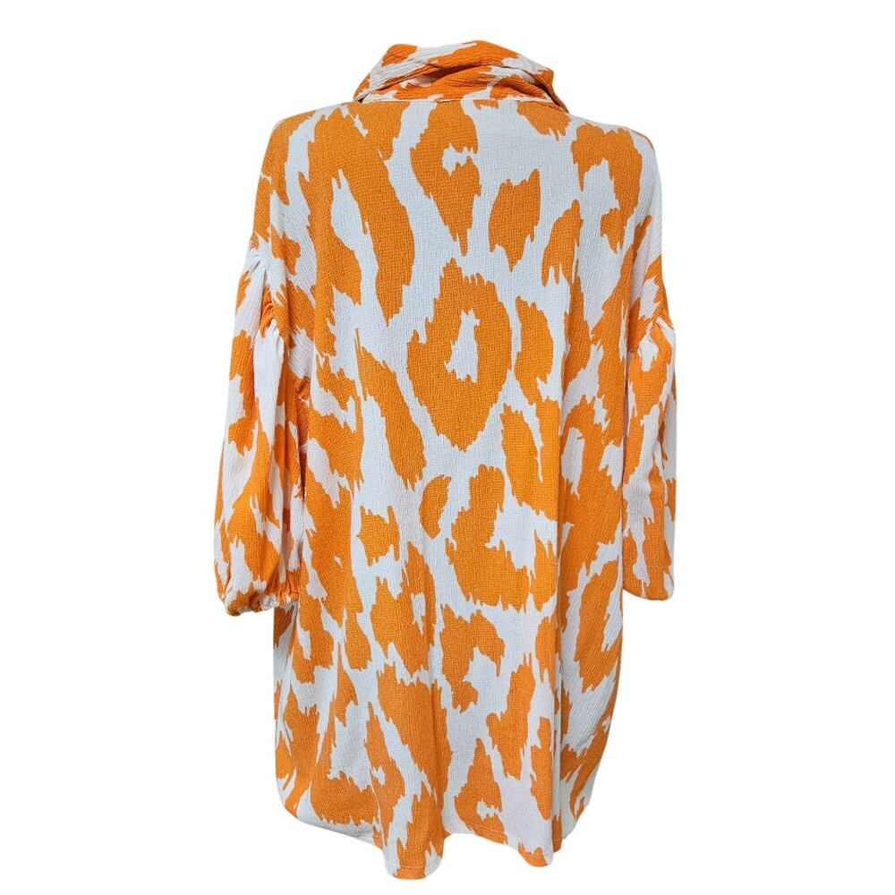 Batia New York Top Womens Size 3XL Orange White Button Up Blouse Balloon Sleeve - Picture 6 of 7
